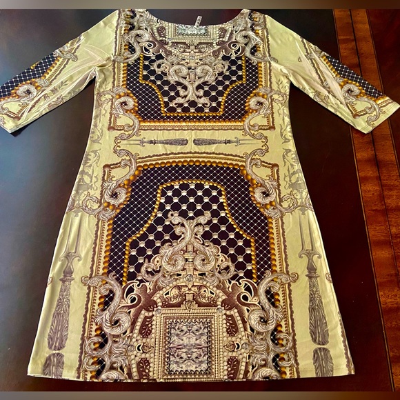 Inesh of LA Women’s LongSleeves Beige Abstract Multicolor Pattern Dress SizeM-L - Picture 3 of 4